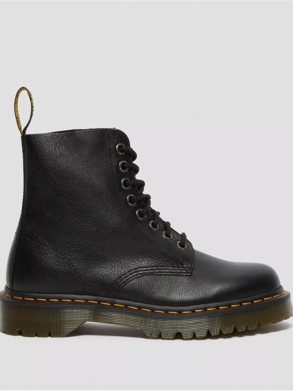 Dr. Martens Women's Black Leather Lace-Up Boot with Yellow Stitching